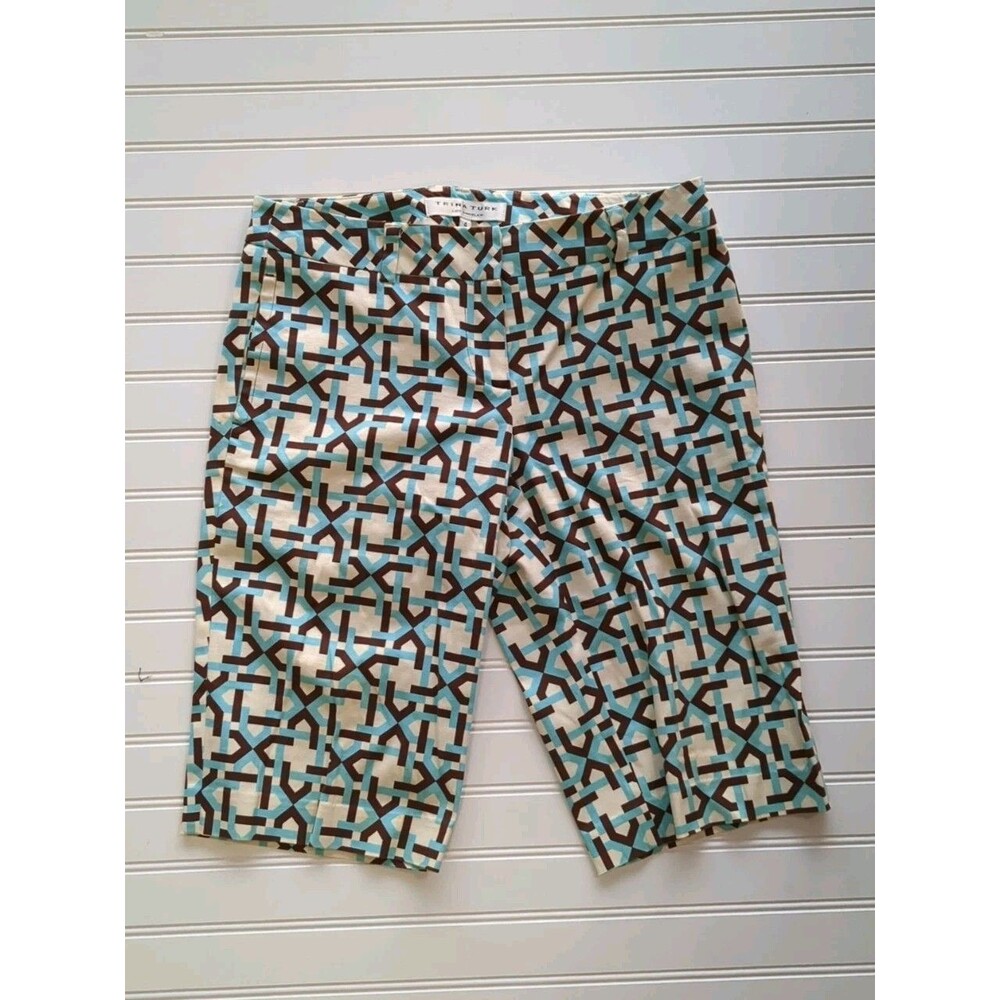 Trina Turk Bermuda Shorts Women's Size 4 Blue Brown Mod pattern Summer Casual
